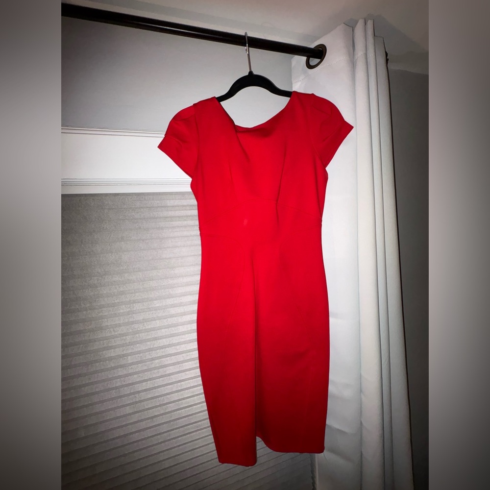 Red Cap-Sleeve Sheath Dress - Unbranded